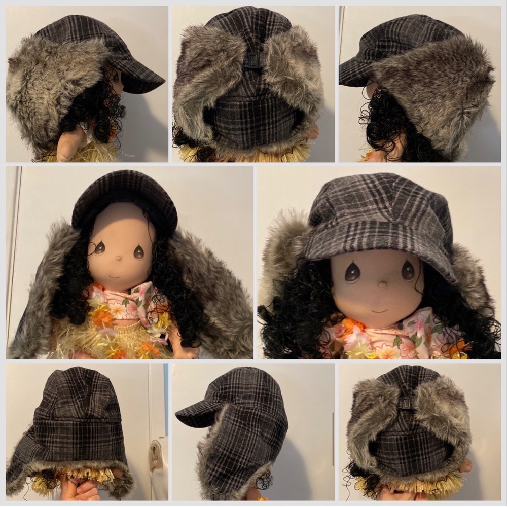 Grey Plaid Print Design Trappers Hat